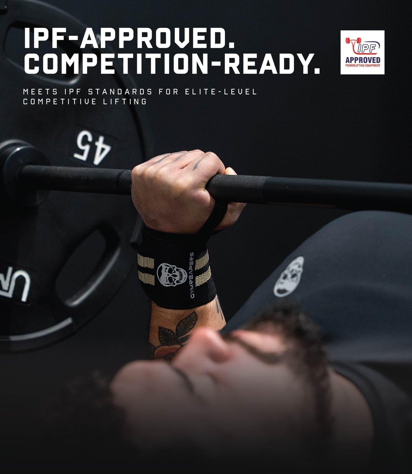 Gymreapers Weightlifting Wrist Wraps (IPF Approved) 18" Professional Quality Wrist Support with Heavy Duty Thumb Loop - Best Wrap for Powerlifting Competition, Strength Training, Bodybuilding (Desert Sand, 18")
