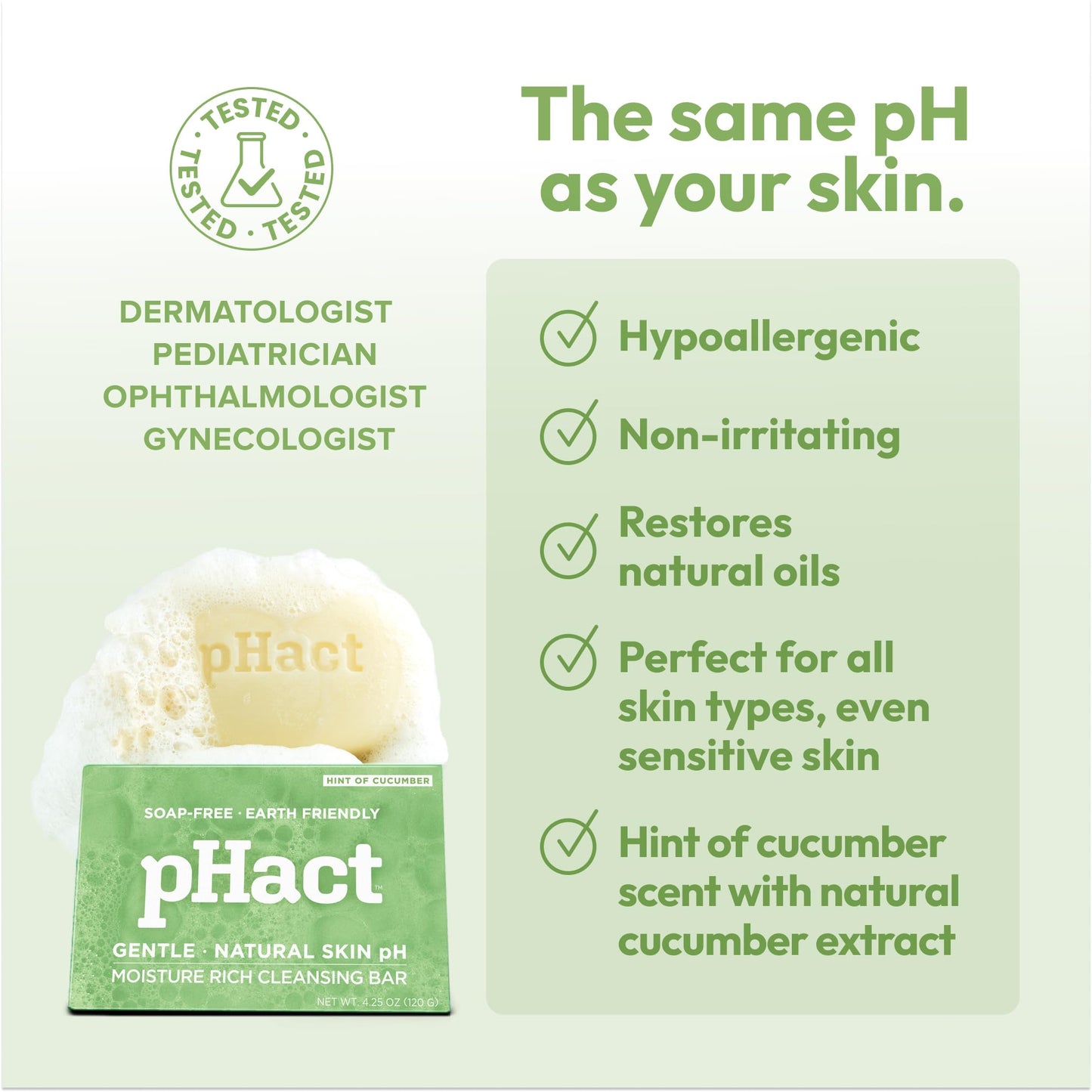 ANDREW LESSMAN pHact Moisture-Rich, Soap-Free Cleansing Bar Cucumber. Natural Skin pH. All Skin Types - Even Sensitive Skin. Hyp