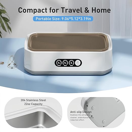 WINTERCRUSH Jewelry Cleaner Deep Cleaning Machine -50KHz Ultrasonic Retainer Cleaner for Tooth- 650ML Dental Cleaning Pod for Dentures/Mouth Guards/Eyeglasses-3 Timers