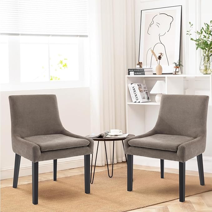 COLAMY Upholstered Dining Chairs Set of 2, Fabric Accent Side Leisure Chairs with Mid Back and Wood Legs for Living Room/Dining Room-Camel