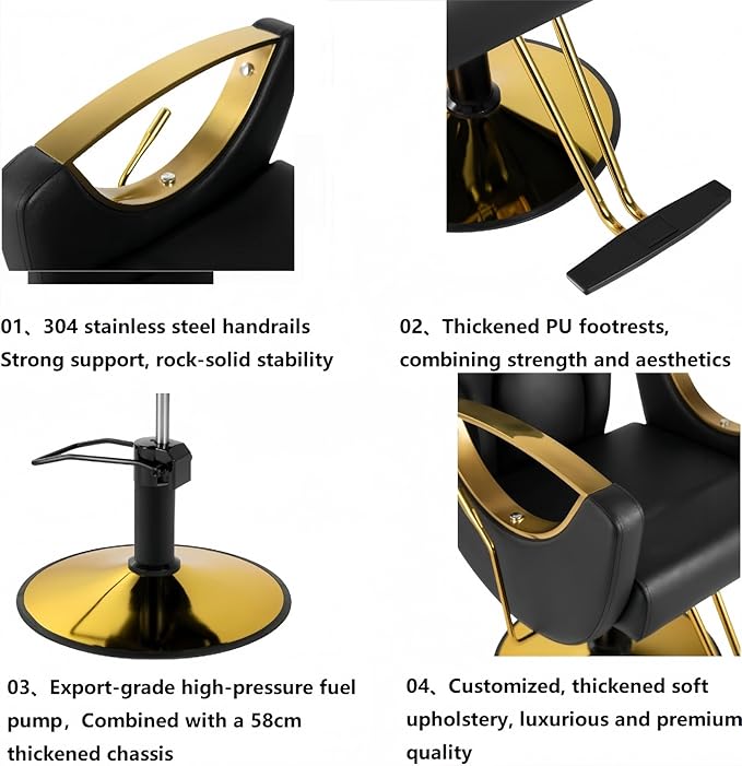 Barber Chair, Salon Chair for Hair Stylist, Height Adjustable Hydraulic Hair Reclining Salon Chair, 360 Degrees Rotation,Black