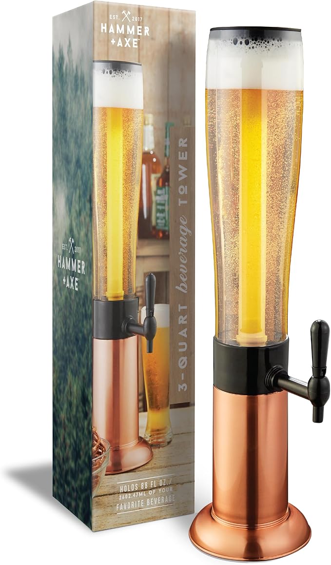 Hammer + Axe Beverage Dispenser – 88 oz Party Drink Dispenser with Ice Tube & Tap| Drink Fountain for Beer, Water, Iced Te...