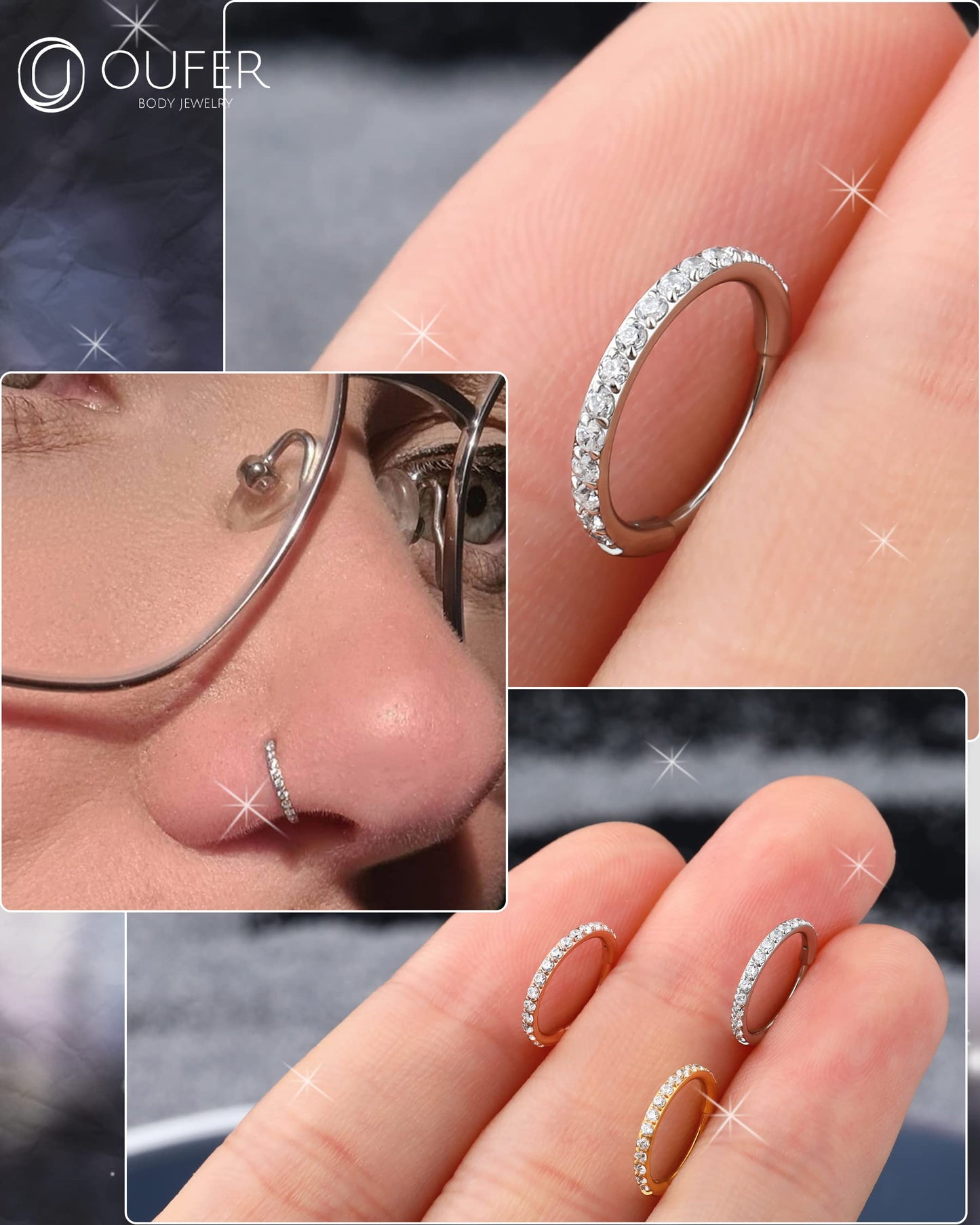 OUFER 18g Nose Rings, 7mm Nose Ring Hoop, Cartilage Earrings Hoops, Surgical Steel Helix Tragus Rook Daith Nosril Piercing Jewel