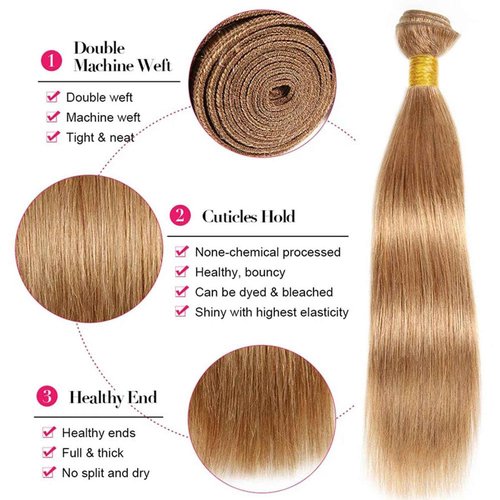 Fabimiya 18 20 22 Inch Human Hair Bundles Honey Blonde 27# Straight Bundles Human Hair 100% Unprocessed Soft Sewn In Hair with Double Weft for Black Women