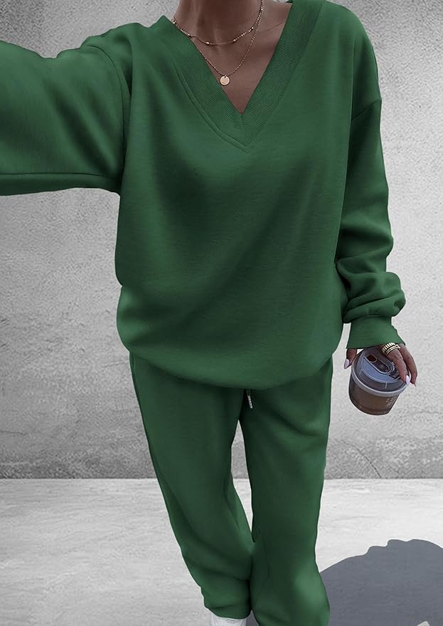 PRETTYGARDEN Casual Winter Two Piece Sets for Women 2026 V Neck Sweatshirt Loose Wide Leg Pants Tracksuit Knit Fall Outfits