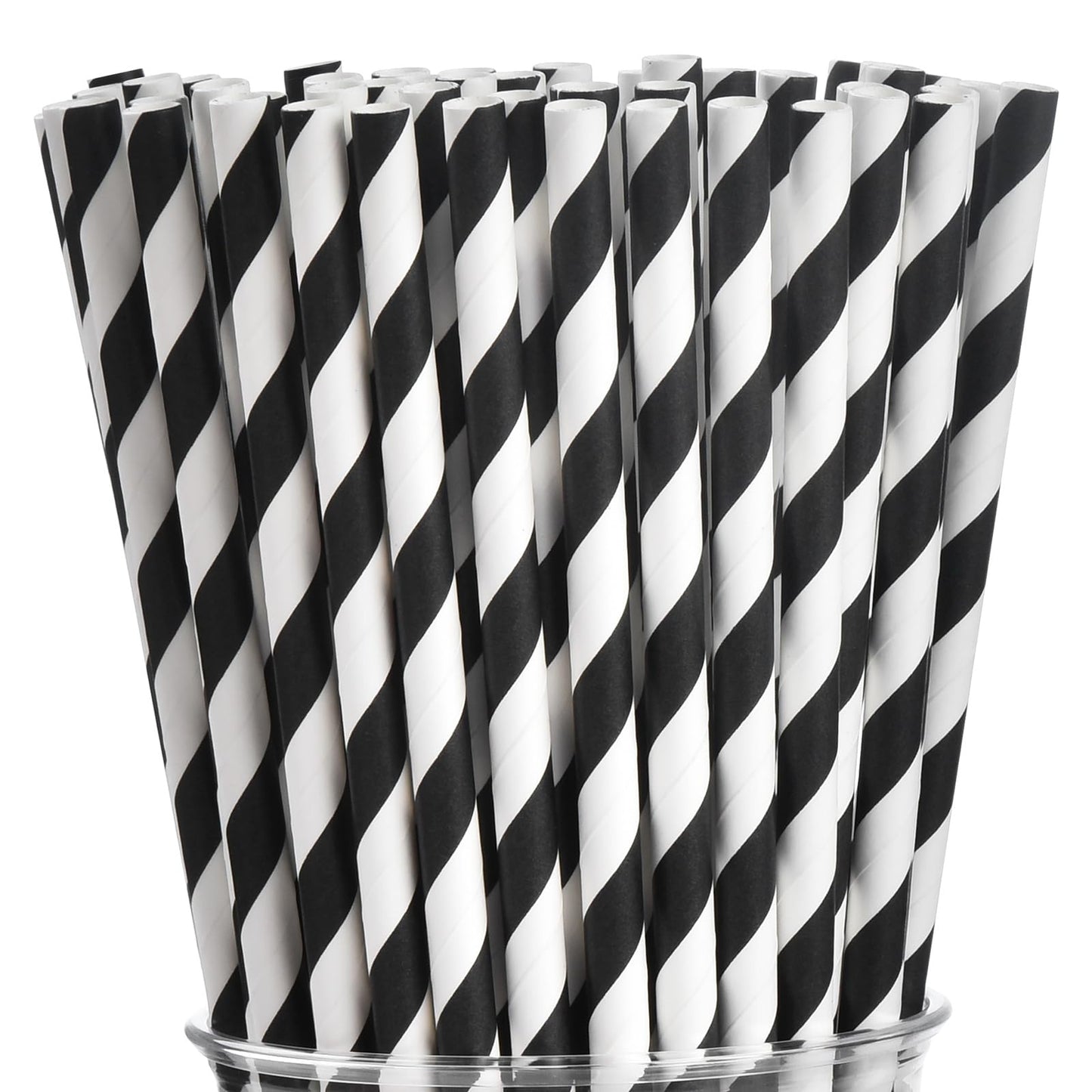 ALINK 100 Black and White Striped Paper Straws, Biodegradable Disposable Drinking Straws for Halloween, Christmas, Brithday, New Year, Party Decoration Supplies