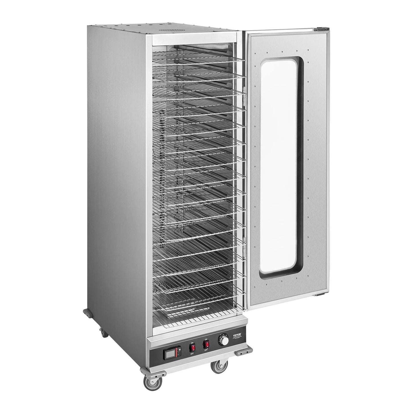 VEVOR Hot Box Food Warmer, 16-Tier Large Concession Warmer with Water Tray, Glass Single-Door and Adjustable Shelves, Stainless Steel Food Warmer Cabinet, Ideal for Storing Pizza, Chicken, Restaurant