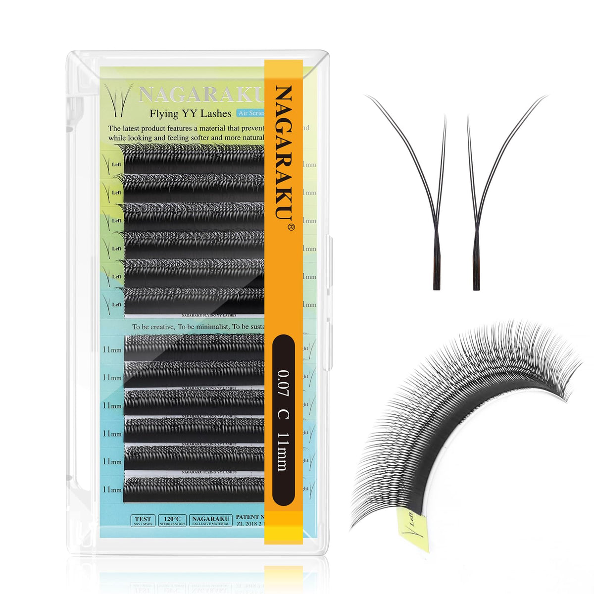 NAGARAKU Flying YY Eyelash Extensions Supplies y lash 0.07mm C curl 11mm Premade Fans 4D Russian Volume Y Shape Faux Mink Matte
