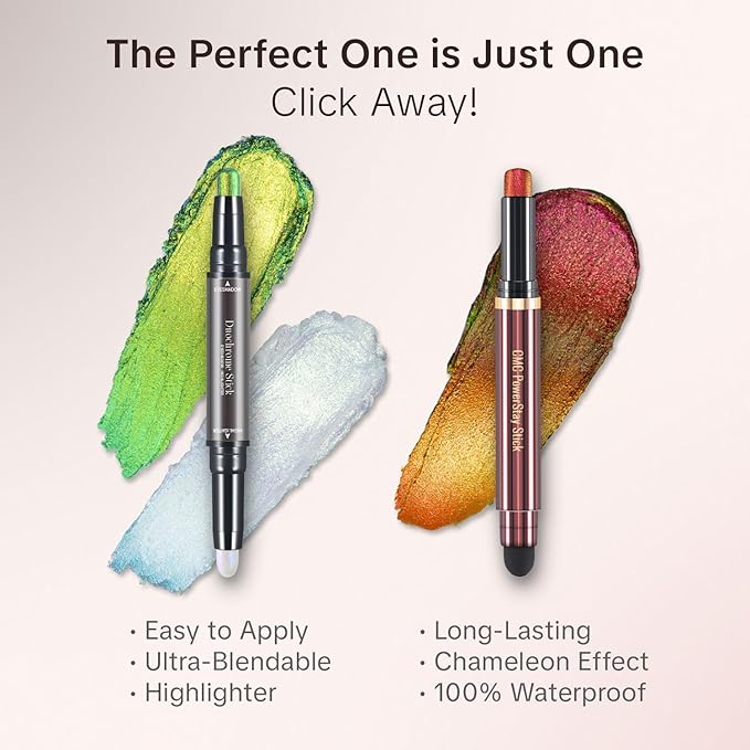 CHARMACY New Duochrome Long Stay Eyeshadow Stick, Creamy Eye Shadow Stick, Multicolor-Shifting Glitter Eyeshadow, Waterproof & Smudge-Proof, High Pigmented, Built-in Smudger #01