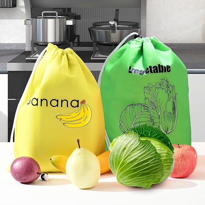 2 Pack Banana Storage Bags, Reusable Produce Saver Pouches For Fruits & Vegetables, Foil Lined Food Preserver Bags To Keep Bananas Fresh, Extend Freshness & Shelf Life in Refrigerator