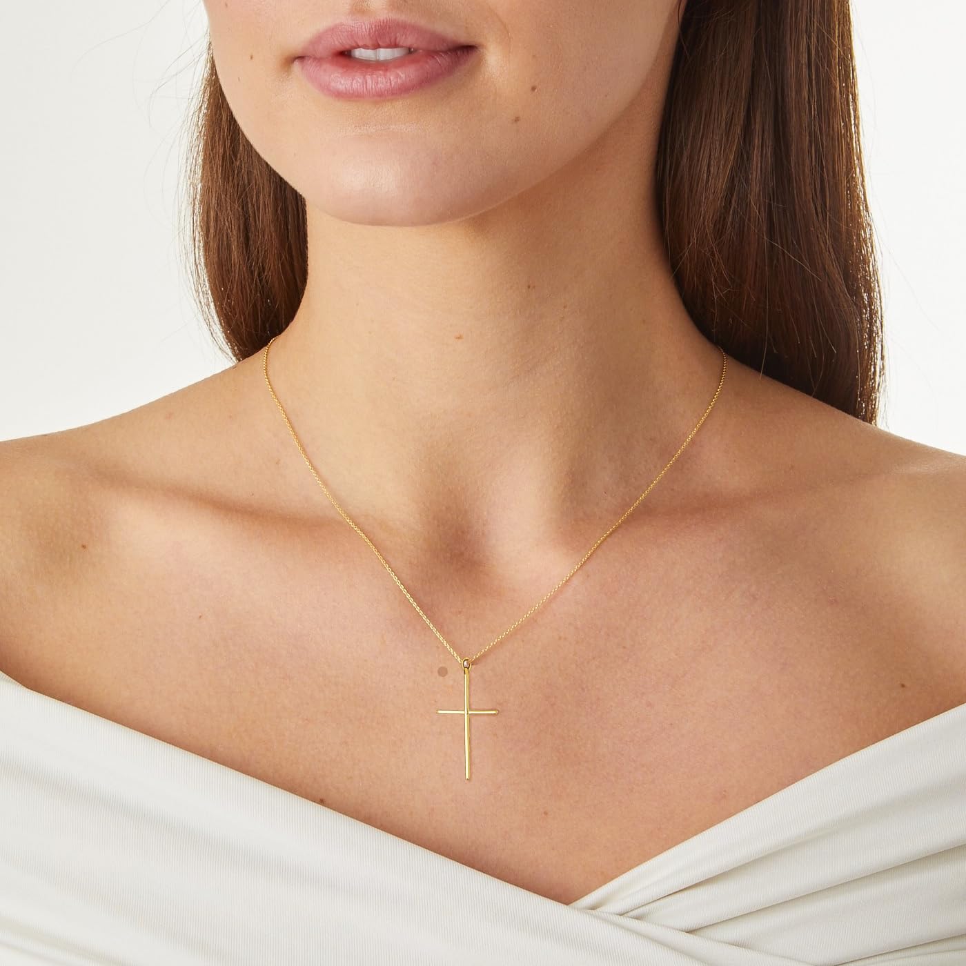 Bheop Cross Necklace for Women Trendy Simple 14K Gold Plated Dainty Thin Handmade Cross Pendant Charm Necklaces Cute Religious D