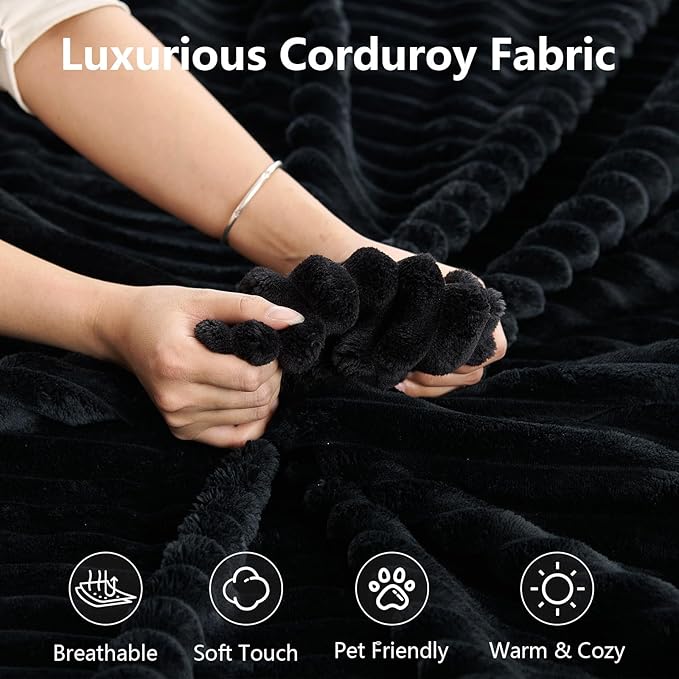 140" Sectional Cloud Couch for Living Room, Modular Floor Deep-Seat Sofa, Big Comfy Corduroy Couches Set with Fluffy Memory Foam, Stupendous L Shaped Sofas, No Assembly Required, Black