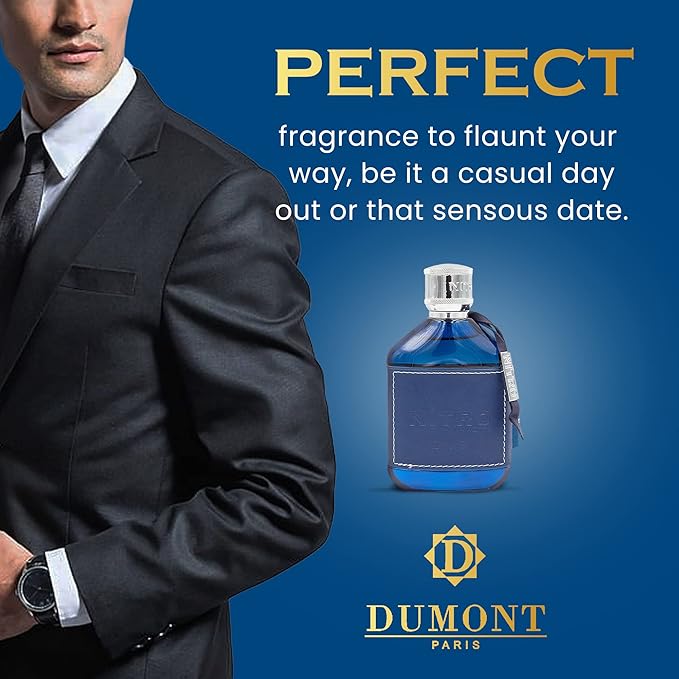 Dumont Nitro Blue Eau De Parfum - Uplifting Floral & Woody Fragrance - 3.4 Fl Oz