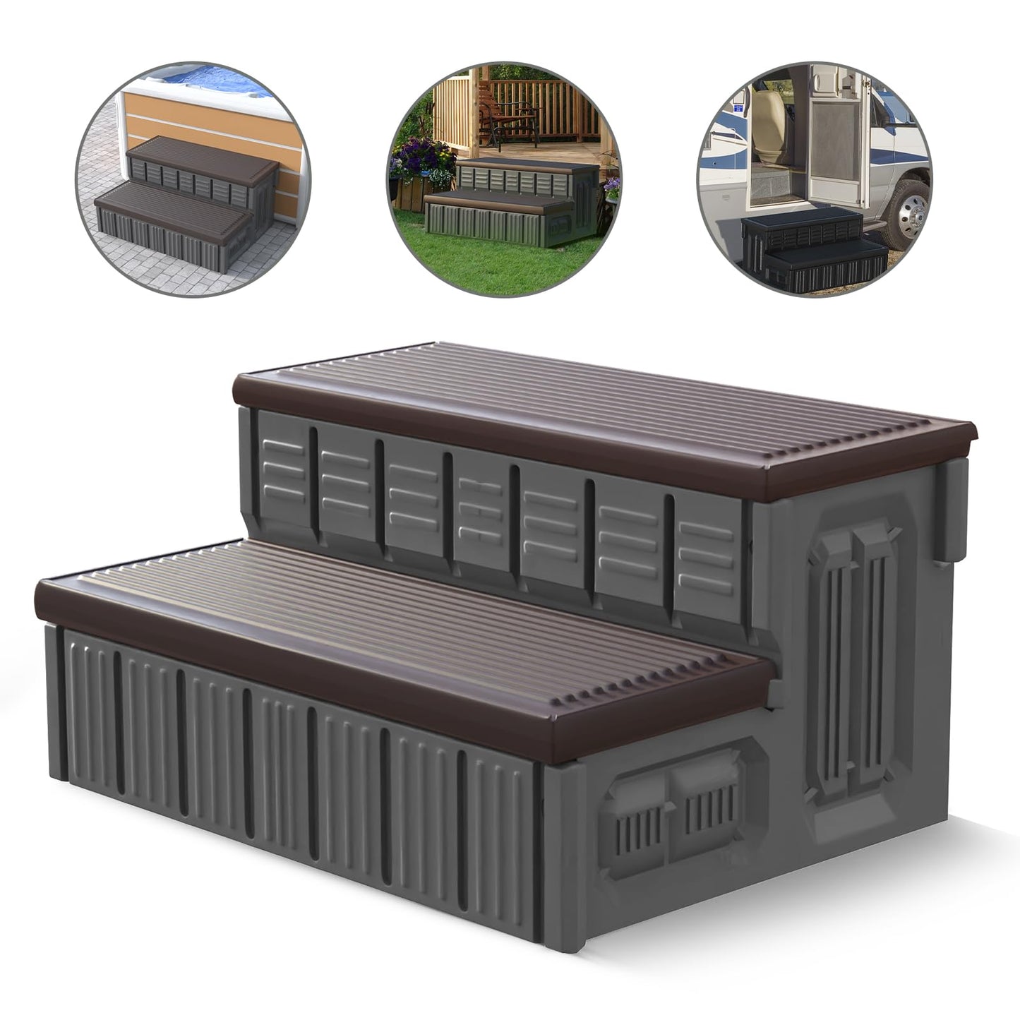 Hot Tub Steps, Outdoor Spa Steps with Storage, Non-Slip & Sturdy Hot Tub Stairs, 36 Inches Long