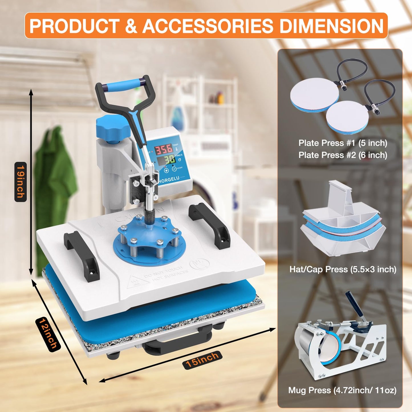 HORGELU 5 in 1 Heat Press Machine 12x15 Inch Heat Transfer Machine 360-Degree Swing Away Multifunction Digital Sublimation Combo Heat Press for T Shirt Mug Hat Plate for Commercial Home 110V