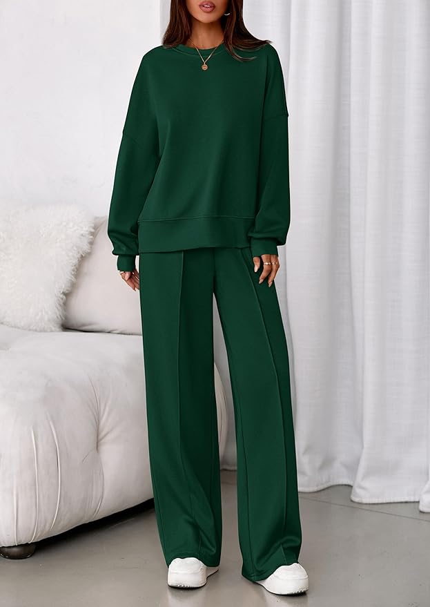 PRETTYGARDEN 2 Piece Sets For Women Fall Trendy Long Sleeve Sweatshirt Wide Leg Pants Loungewear Set Matching Sweatsuit