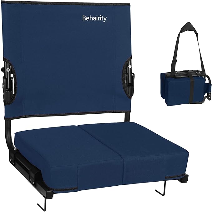 behairity Portable Stadium Seat for Bleachers with Back Support, Wide Padded Bleacher Chair with High Back and Thick Cushion for Adults, Folding Stadium Chair for Football Sports Events (Navy Blue)