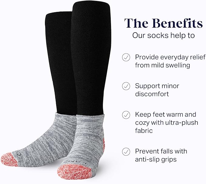 Comrad CozyGrip Slipper Socks - 10-15mmHg Graduated Compression Socks - Dual-Layer Knee High Socks with Anti-Slip Grips