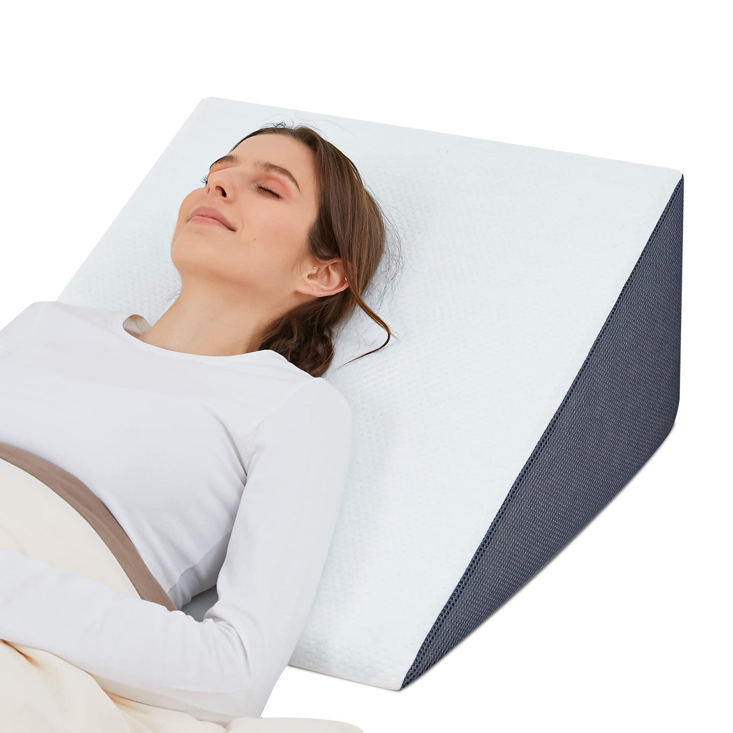Touchutopia Bed Wedge Pillow for Sleeping, 10" 24" 24" Triangle Pillow Wedge, Cooling Memory Foam Top, Elevated Support Wedge Pillow - Removable Washable Cover