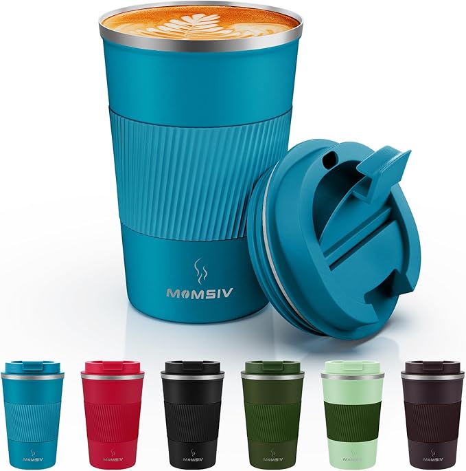 MOMSIV 12oz Travel Mug, Insulated Coffee Cup with Leakproof Lid, Travel Coffee Mug Vacuum Stainless Steel Double Walled Re...