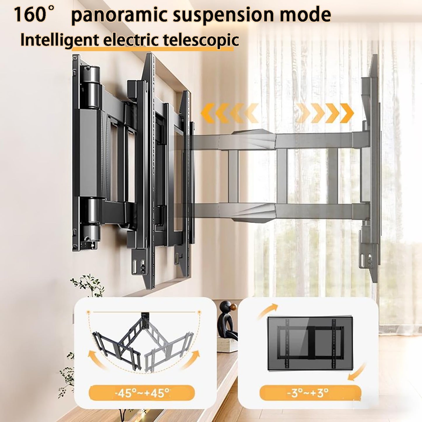 Full Motorized TV Wall Mount for 65-86in Large TVs, Long Arm Smart Slim Folding Wall Mount ±90° Swivel Tilt Extension Adjustable TV Mount Max VESA Size 750x600mm,Holds 180 lbs (Black, 75-86in)