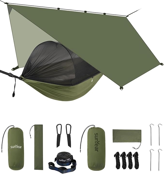 Sunyear Camping Hammock with Net - Double&Single Hammock with House-Like Net- Easy Setup & Pack, Lightweight & Portable, P...
