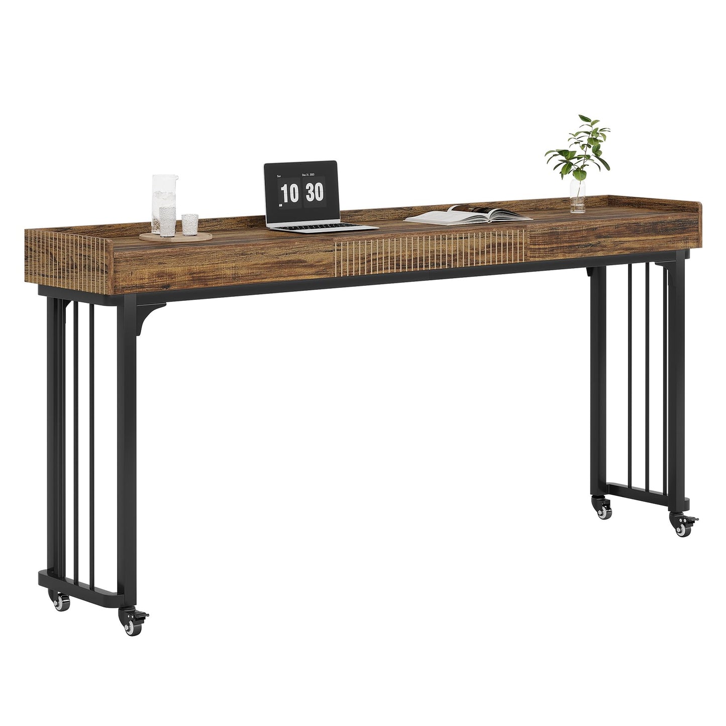 Tribesigns 78.8-Inch Large Over Bed Table with Wheels, Mobile Computer Desk Makeup Vanity Desk with Storage, Standing Laptop Cart, Overbed Makeup Table for Bedroom, Brown