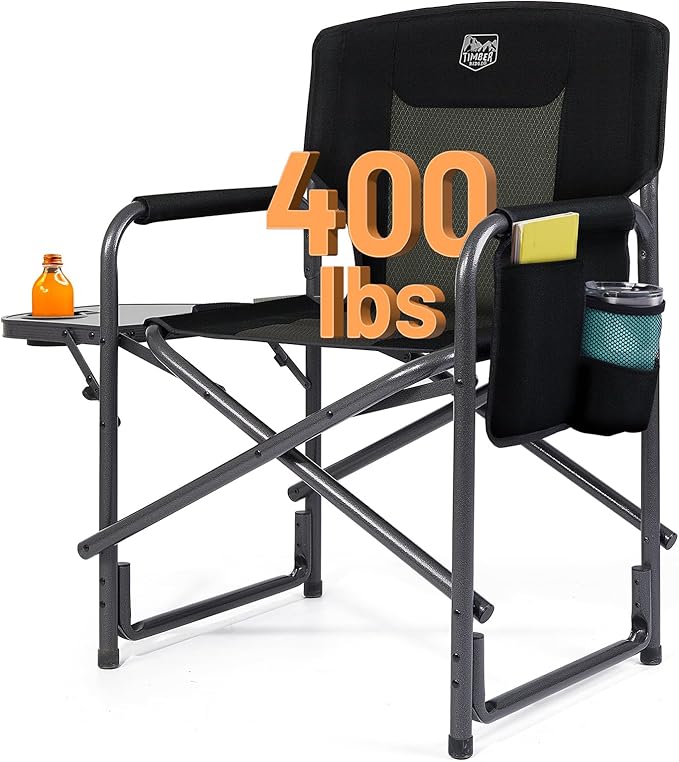 TIMBER RIDGE Aluminum Oversized Camping Chair, Lightweight Portable Directors Chair with Side Table Detachable Side Pocket...