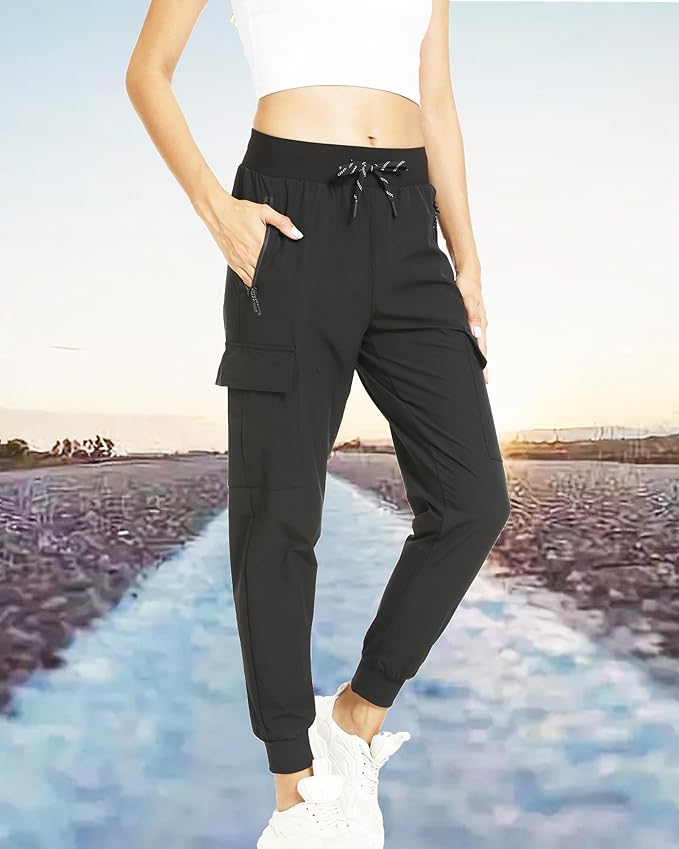 Cargo Joggers for Women with Pockets, Hiking Pants Lightweight Waterproof Quick Dry for Womens Camping Travel