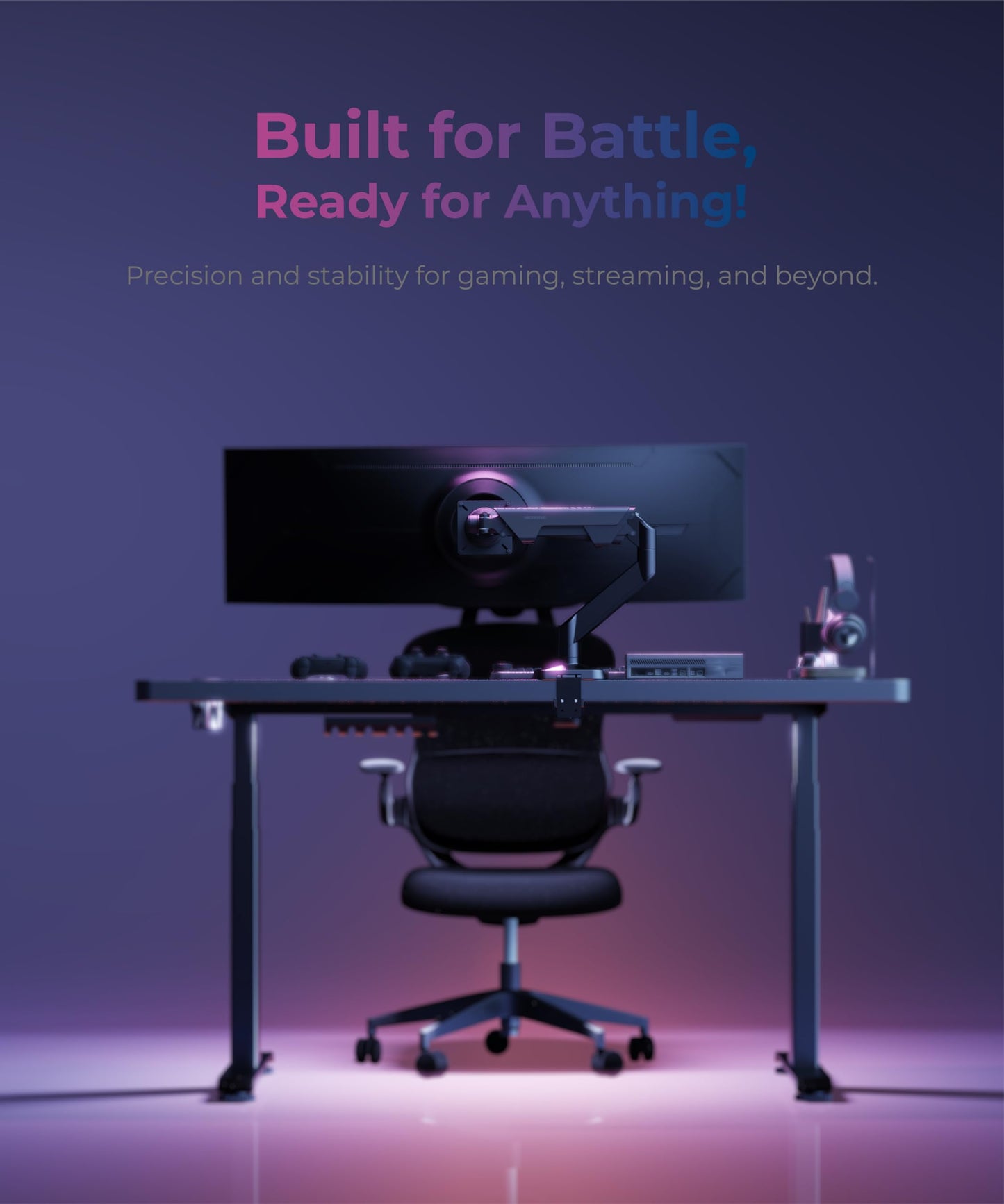 Modernsolid Heavy Duty Ultrawide Monitor Arm with RGB Lighting & USB Charging, Fits 34 to 49 inch Curved Screens, Supports 14 to 38 lbs, Adjustable Desk Mount, Gaming Setup, Black