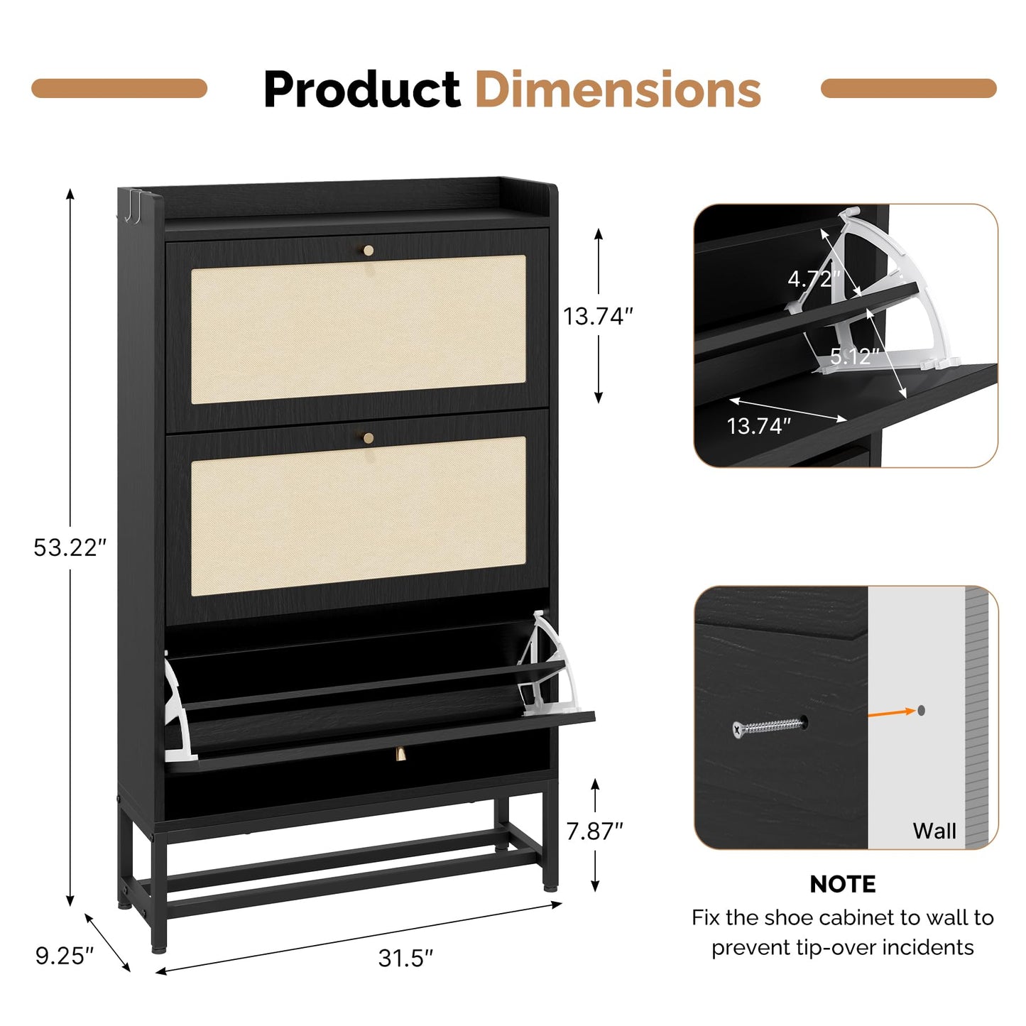 Aivermeil Slim Entryway Shoe Storage Cabinet with 2 Flip Drawers, Modern Freestanding Shoes Organizer Holds 16-20 Pairs, Closed Shoe Storage for Hallway, Foyer - Space-Saving Wood Shoe Rack