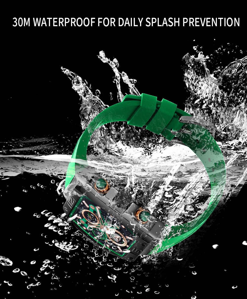 TEARTRACE Men's Watch Analog Waterproof Fashion Date Wrist Watch, Skeleton Tonneau Watch for Men with Chronograph,Ideal for Sports Enthusiasts and Daily Wear - Perfect Gifts for Men
