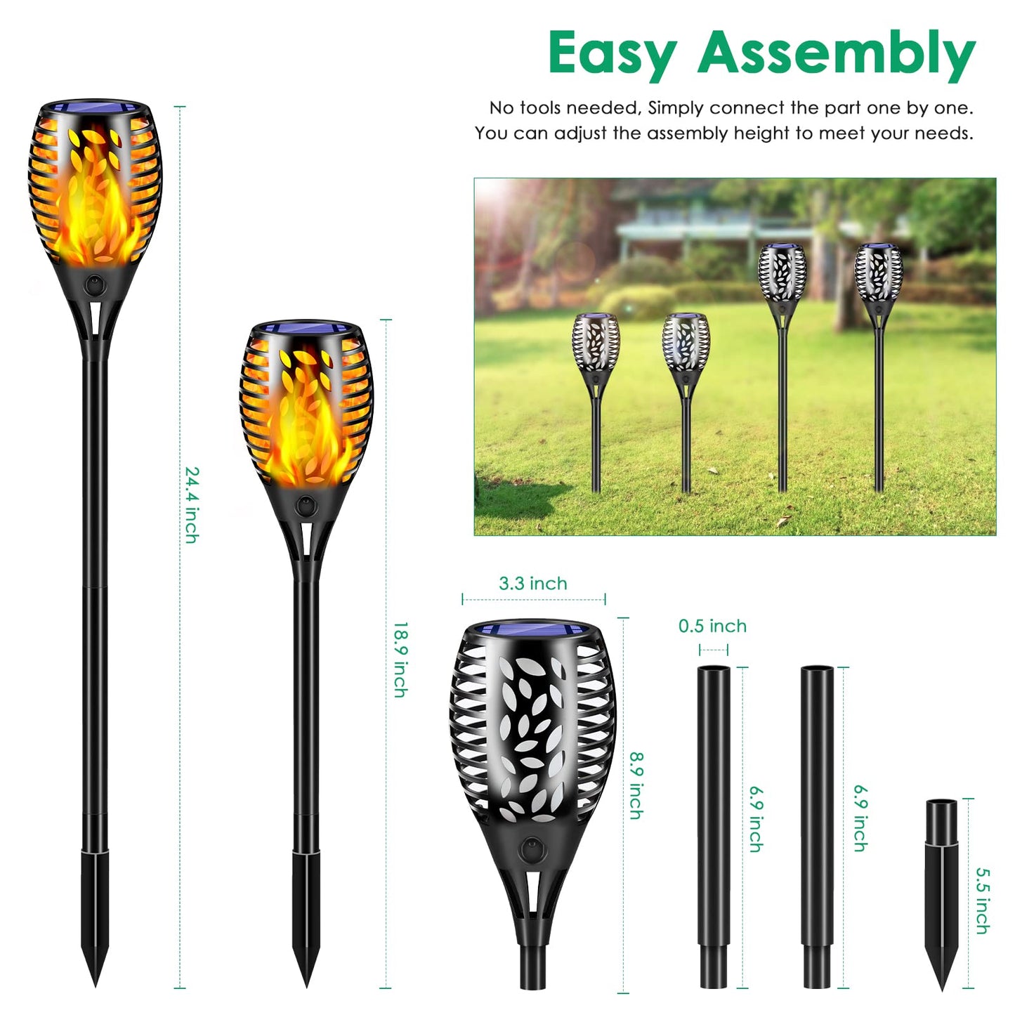 TomCare 8 Pack Outdoor Flickering Flames Torch Decorative Garden Lights Solar Powered Waterproof Christmas Decorations Lighting for Garden Patio Yard Landscape