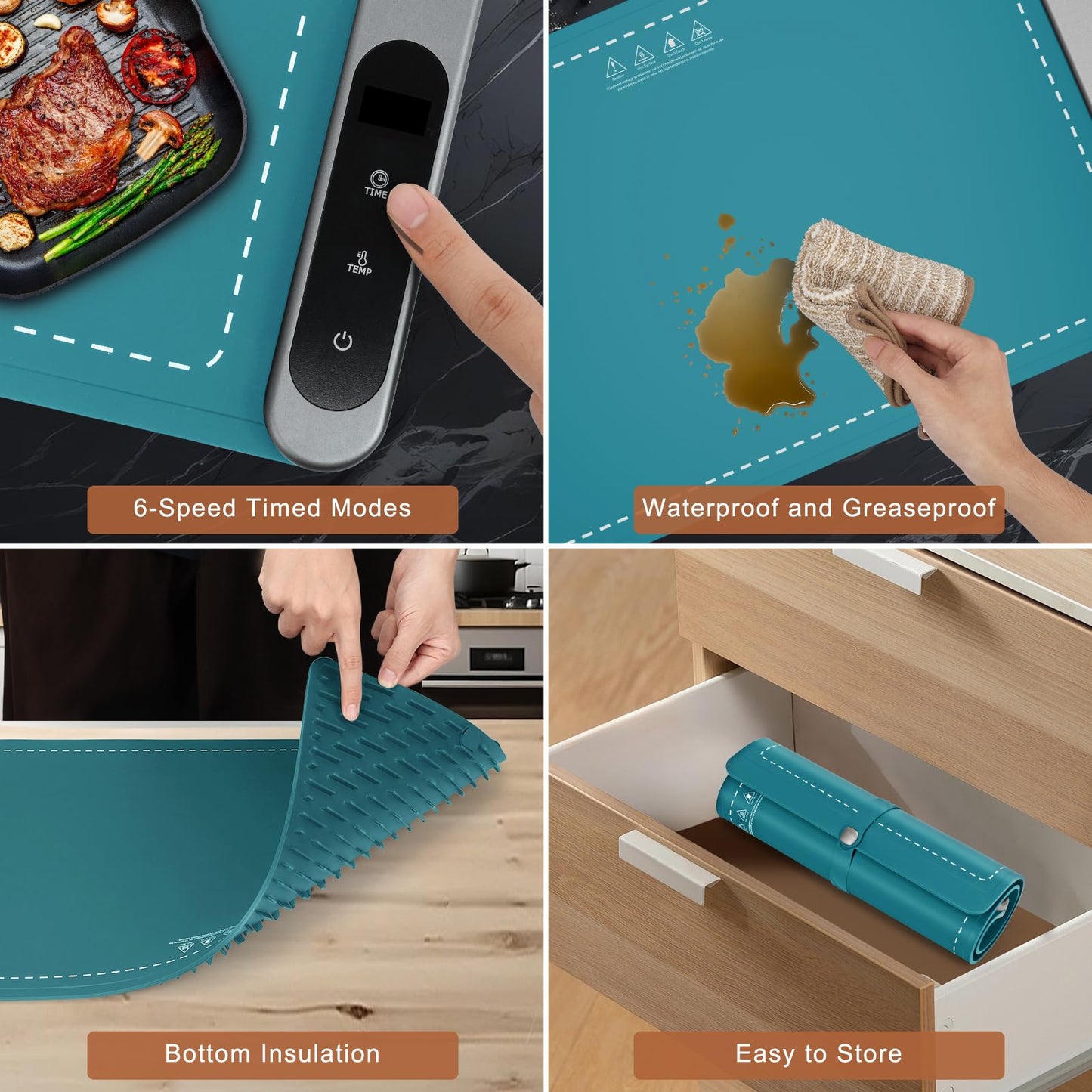 FYY Warming Mat for Food - Rapid and Full Surface Heating, 6 Temp Settings, 6H Timer, Rollable Portable Food Warming Mat, Ideal for Gatherings, Parties, Keep Meal Warm (X Large Size, Dark Green)