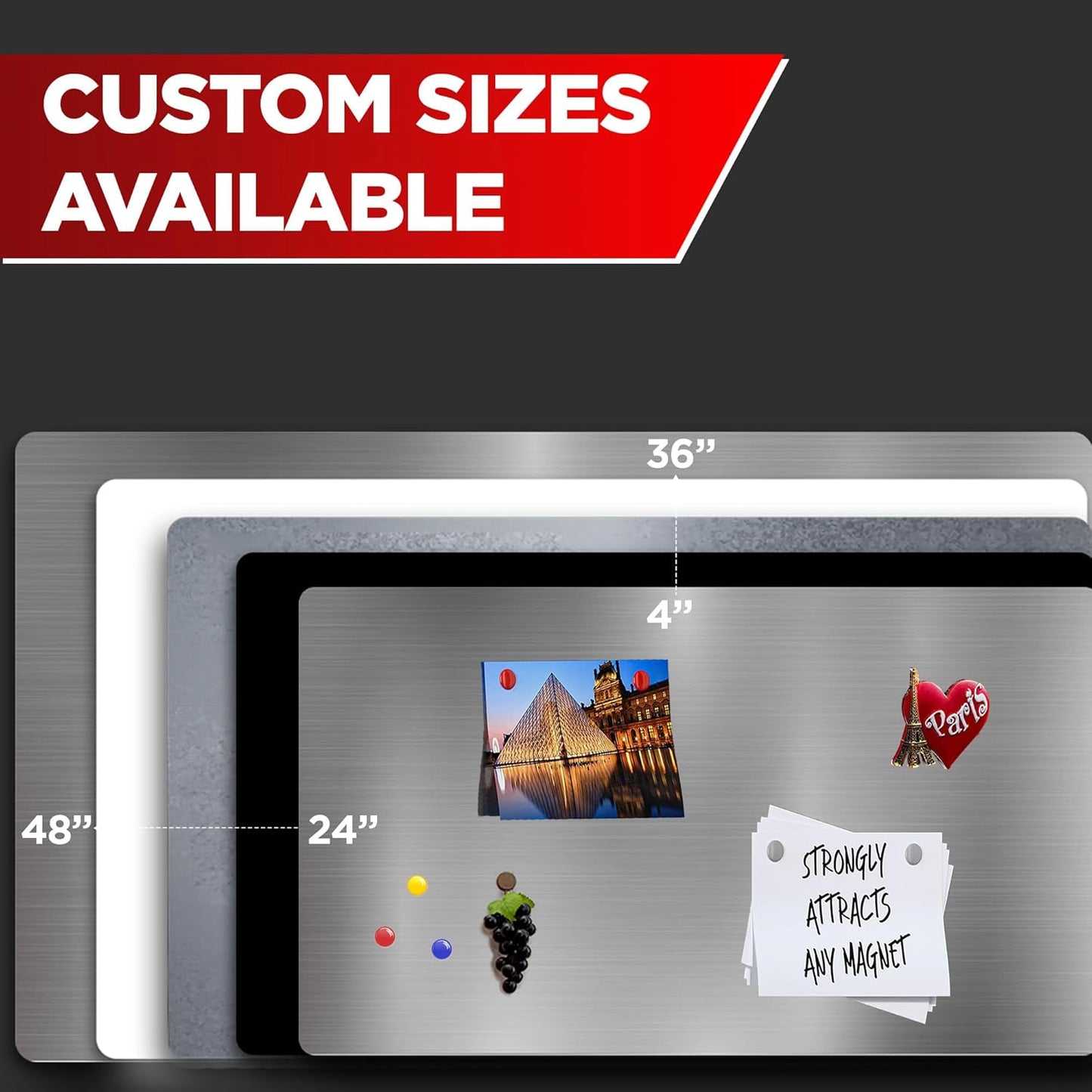 Diamond Life Magnetic Board - Memo & Vision Board for Home, School & Office - Magnet Board for Kids - Pre-drilled Mounting Screws Included (Stainless Steel 24"x72")