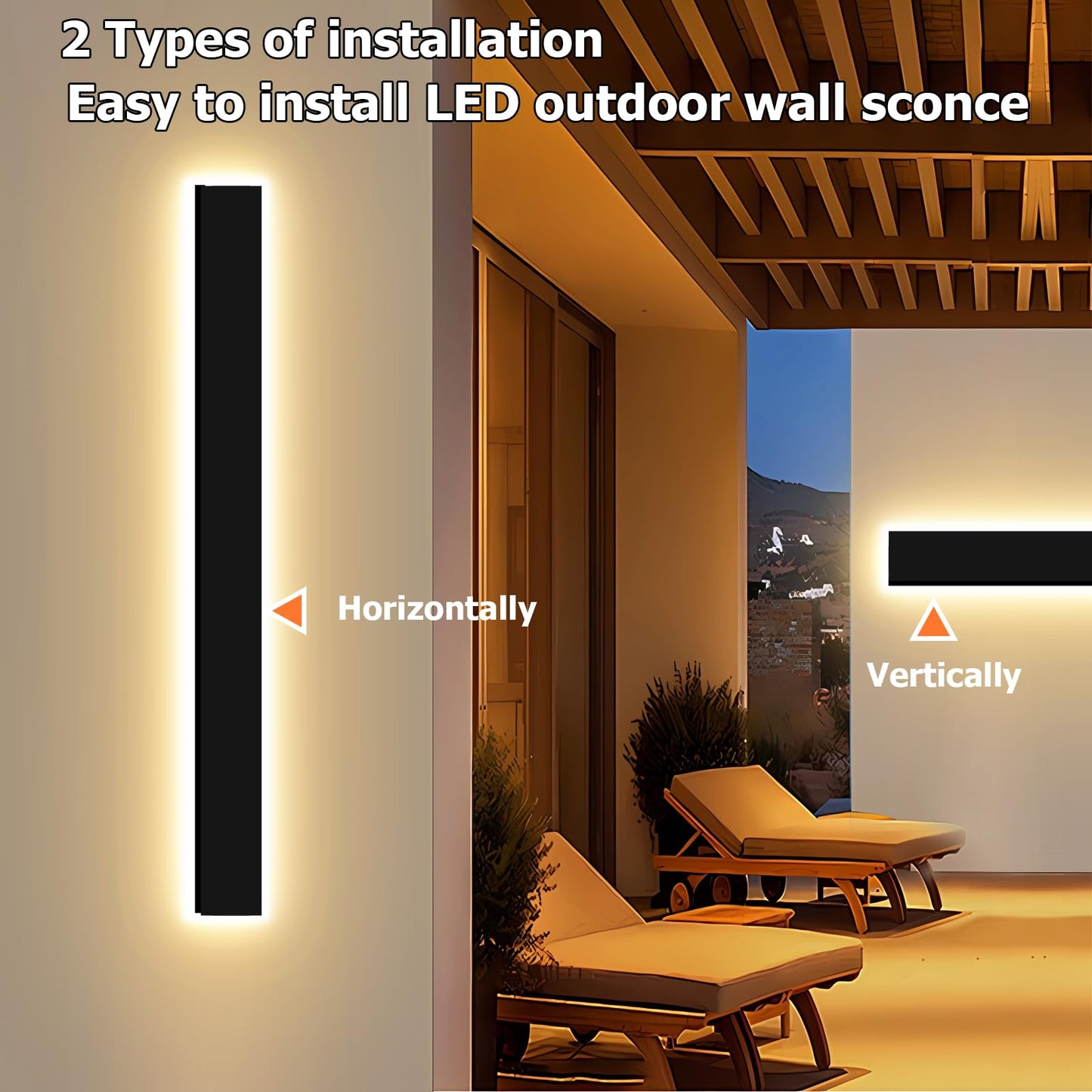 ENMLN Modern Outdoor Lights Fixture 2pc 39in,4.33in Wide Dimmable Long Exterior Light,Outside LED Wall Sconce IP65 Waterproof,Black LED Outdoor Entrance Lighting for Garage/Porch/Front Door