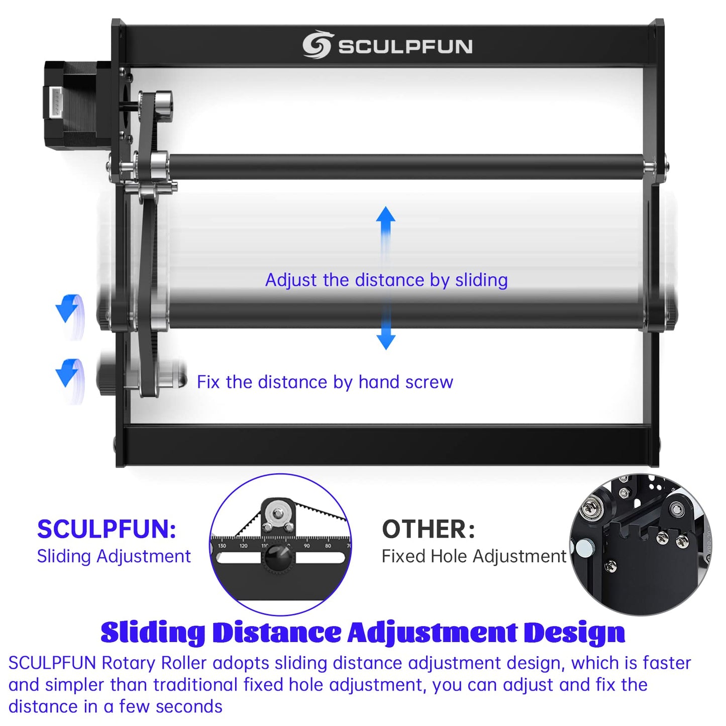 SCULPFUN Laser Rotary Roller, Laser Engraver Y-axis Rotary Module for Engraving Machine, 360° Engraving Cylindrical Objects Cans, Compatible with Most Laser Engraving Machines