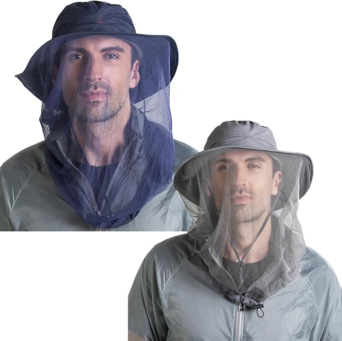 Peicees 2Pcs Head Net Hats for Men Women Adventure Fishing Hat Safari Hat for Hunting Camping Hiking, Navy Blue and Dark Gray