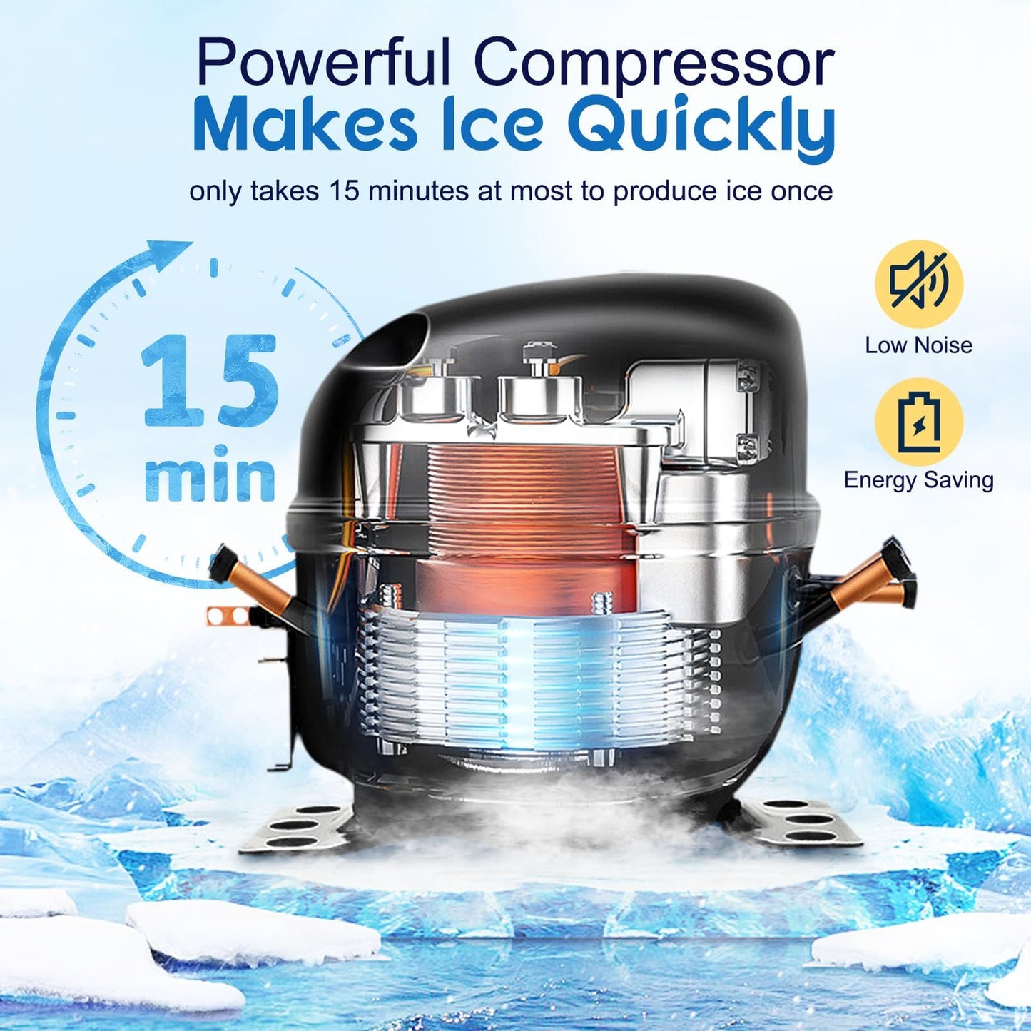 Commercial Ice Maker Machine, 100Lbs/24H with 35Lbs Storage, 40Pcs Clear Ice Cubes in 8-15Mins, Freestanding Stainless Steel Ice Machine for Home, Bar, Party, Office - Fast Ice Making & Easy to Clean