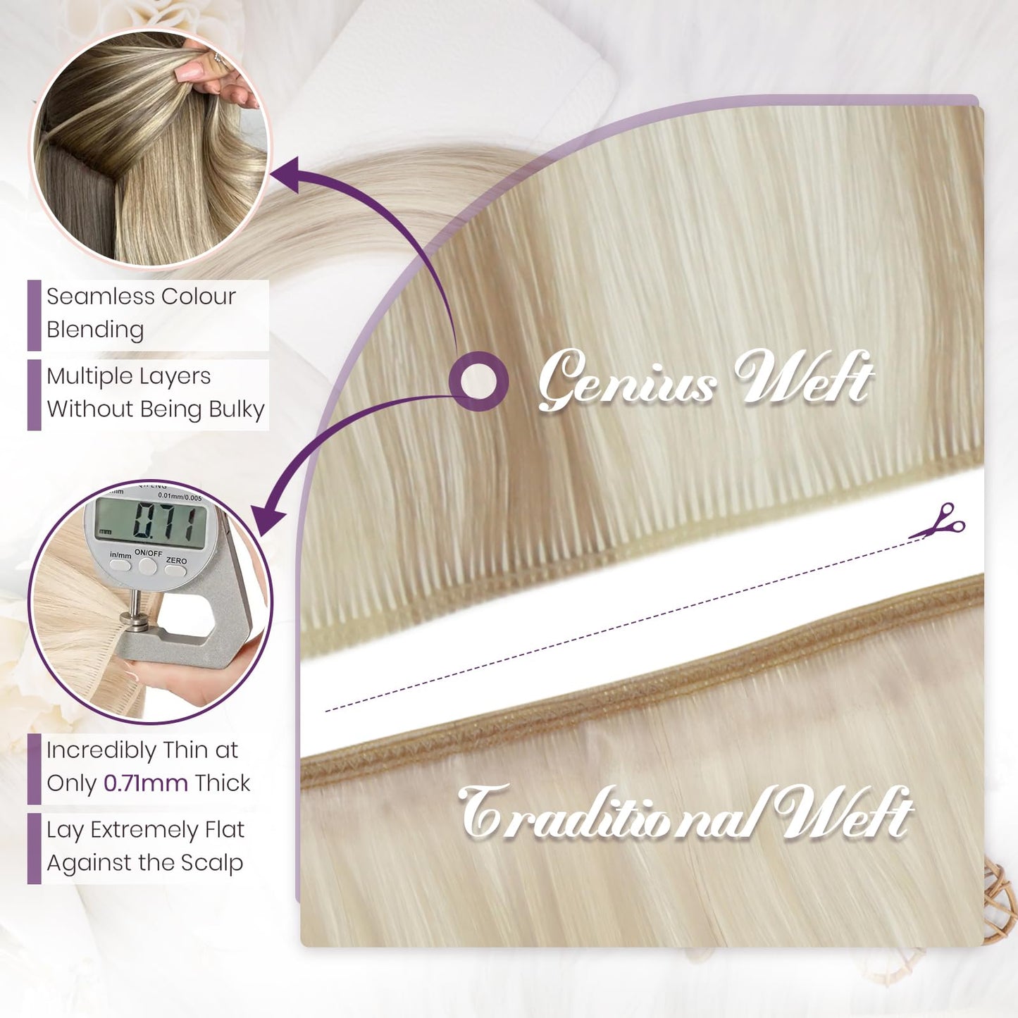 LaaVoo Genius Weft Hair Extensions Human Hair Blonde Sew in Weft Extensions Real Human Hair Blonde Highlights 25g 16 Inch