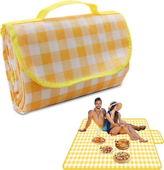 Wulitaotao Outdoor Picnic Blanket, 80" x 60" Foldable Waterproof Sand Beach Mat for Beach, Camping & Lawn, Sandproof & Por...