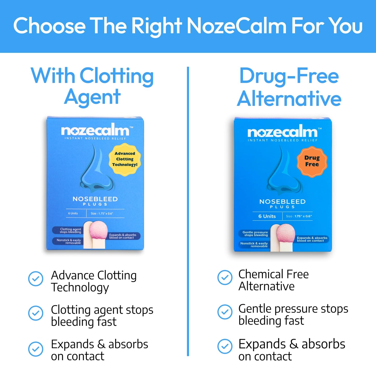 NozeCalm Nose Bleed Stopper - Nasal Plugs for Kids, Adults & Seniors, Instant-Acting Non-Stick Plugs - Disposable Zero-Chemical Bloody Nose Solution for Emergency Supplies & Travel - 12 Counts
