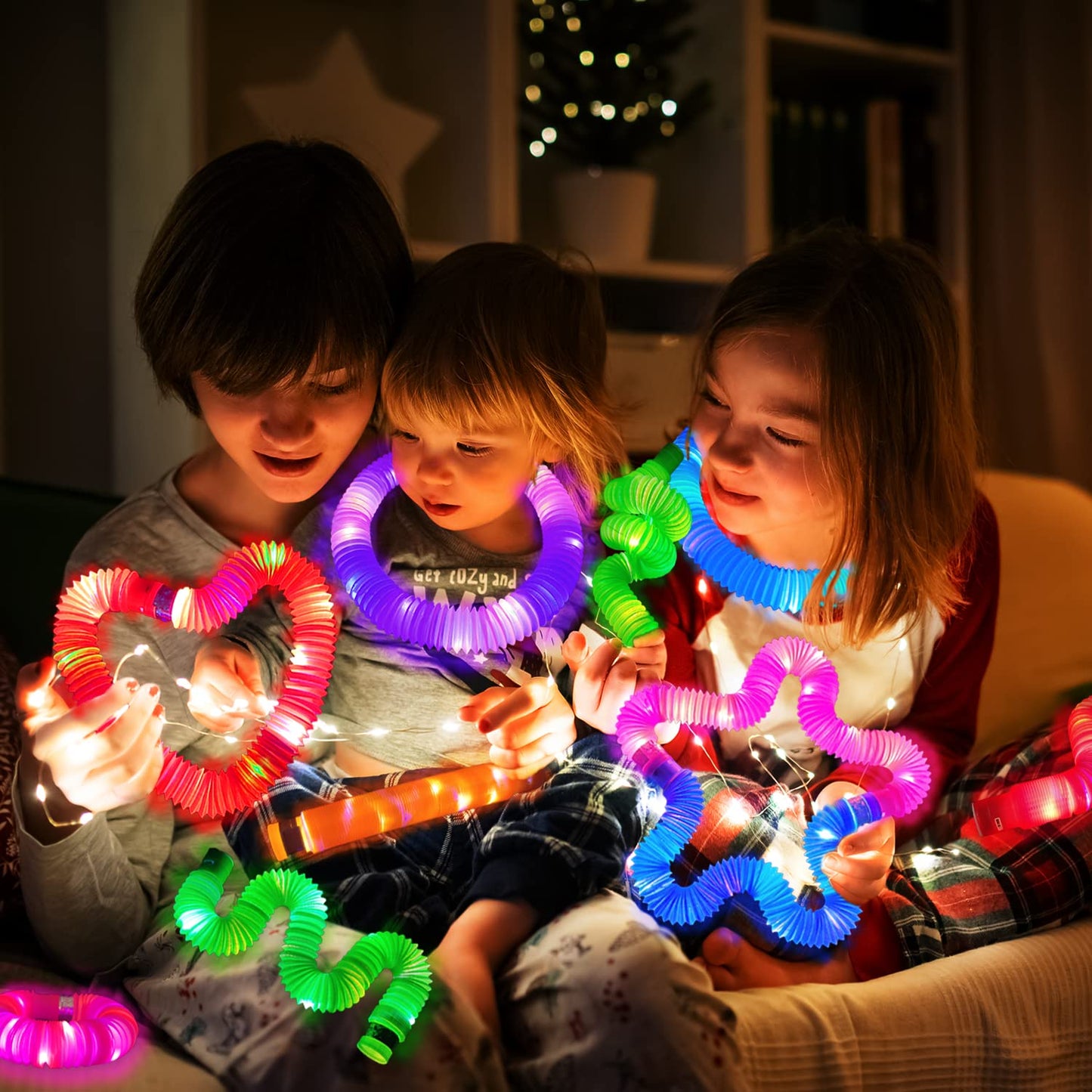 Glow Sticks Camping Essentials for Toddlers-6 PCS Light Up Pop Tube Party Favors Toys Gifts for Kids Halloween,LED Bracelet Necklace Accessories,Fun Camp Games Activities Gear Stuff for Boys Girls