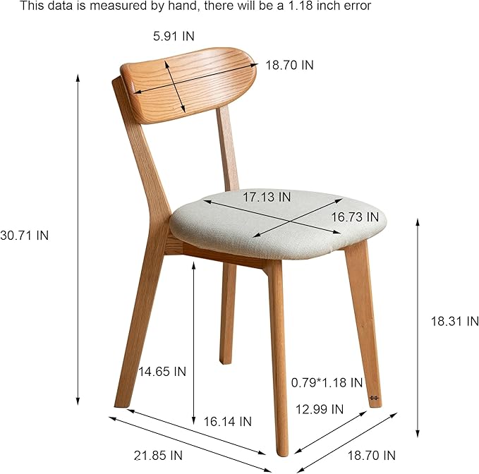 Grewood 100% Solid Oak Wood Dining Chairs,Mid Century Modern Dining Chairs with Upholstered Cushion,Kitchen,Dining Room Chairs Set of 2 (2, Original Color White Upholstery)