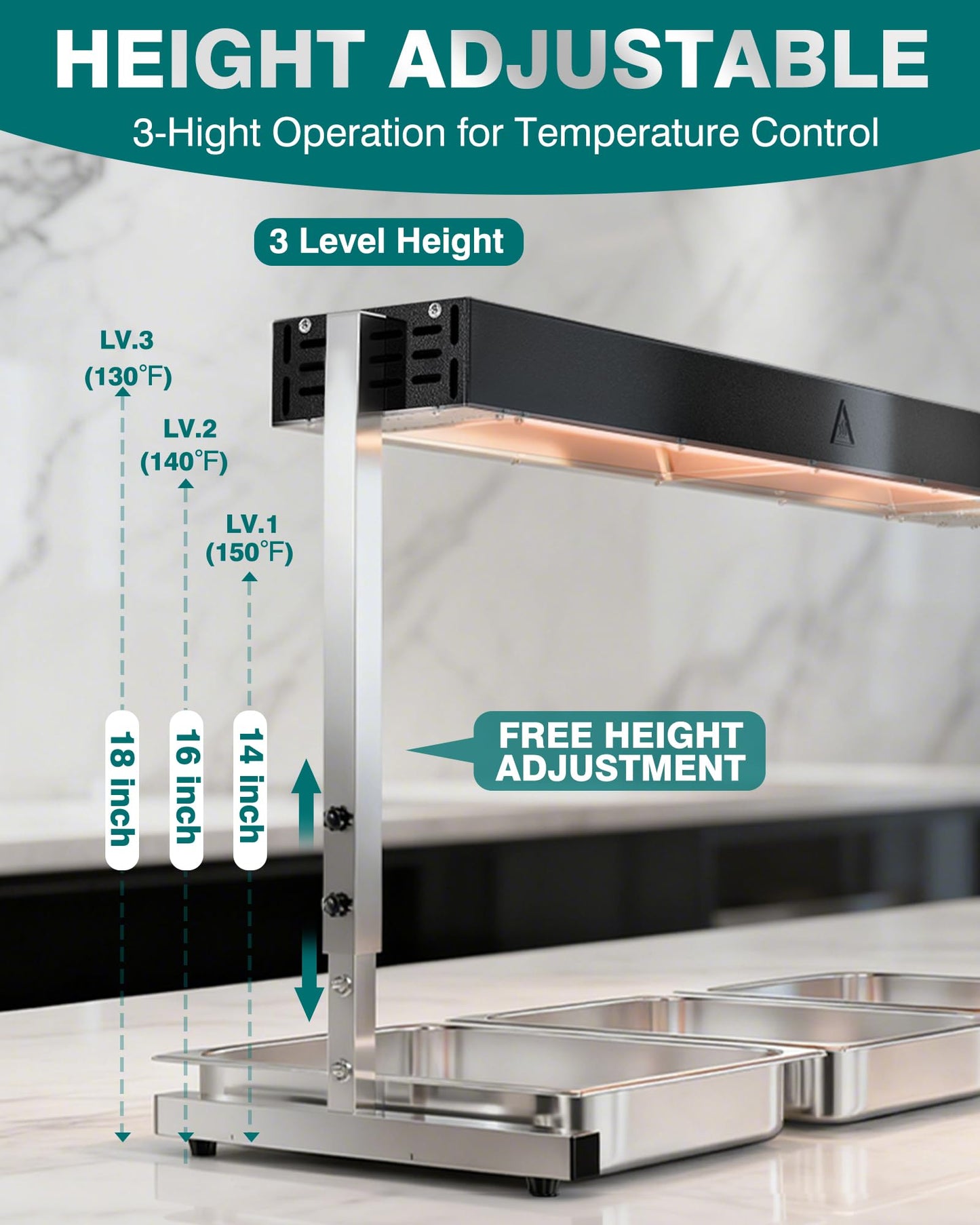 WantJoin Food Heat Lamp 36'' - 1050W Commercial Food Warmer Lamp Overhead Hanging & Standing Electric Strip Heating Lamps for Buffet Catering Restaurant Parties, Black