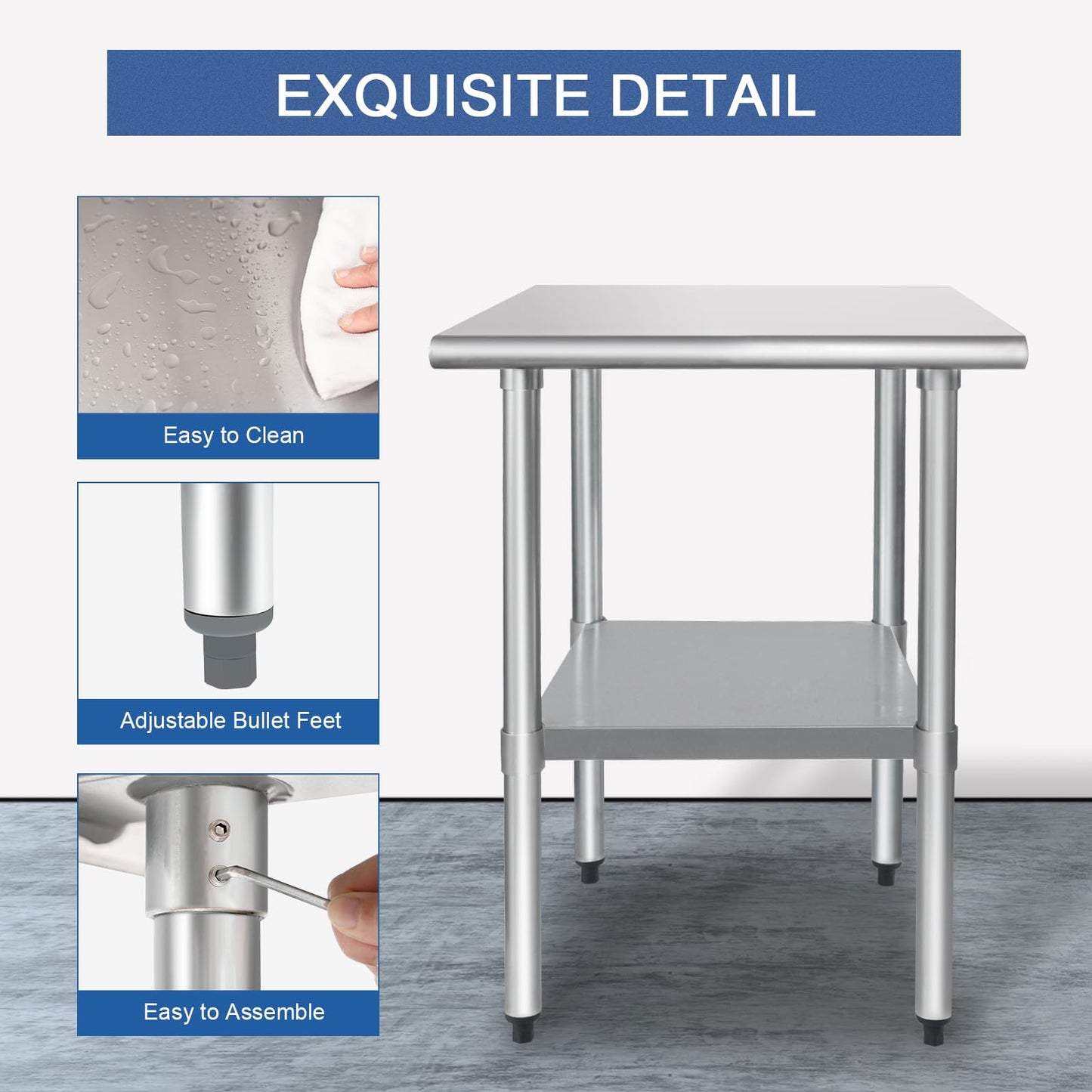 HARDURA Stainless Steel Table 24X30 Inches with Undershelf and Galvanized Legs NSF Heavy Duty Commercial Prep Work Table for Restaurant Kitchen Home and Hotel
