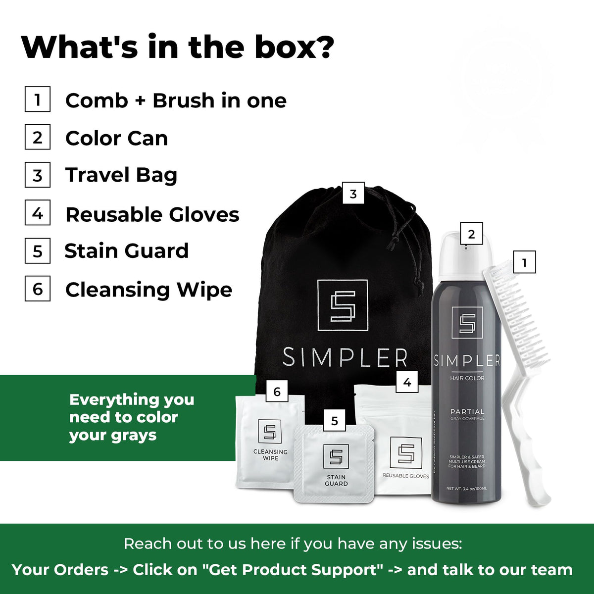 Simpler Partial Coverage Men's Hair Color Color Box - Permanent Beard and Mustache Dye - Ammonia-Free Beard Hair Dye - Fast Gray