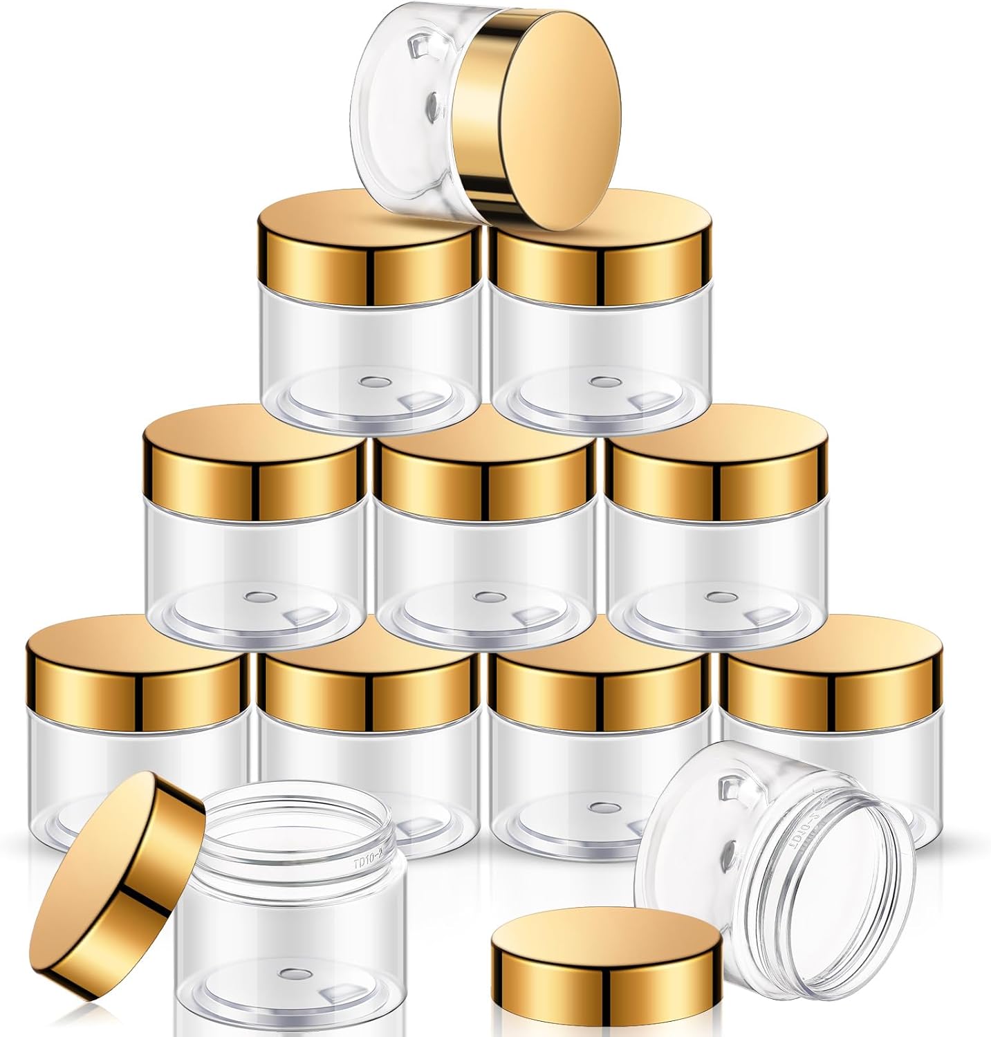 SATINIOR 12 Pack 12 oz Plastic Container Jars with Lids Round Clear Travel Cosmetic Container Slime Jars for Toiletries, Lotion, Cream, Ointments, Makeup, Rhinestone, Samples, Kitchen Storage(Gold)