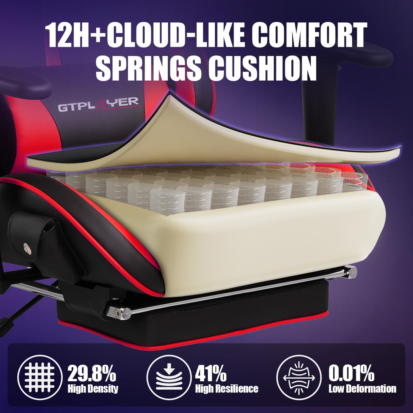 GTPLAYER Gaming Chair with Speakers, Music Gaming Recliner Chair for Adults and Kids, Height Adjustable Computer Game Reclining Chair with Footrest by GTRacing (Red)