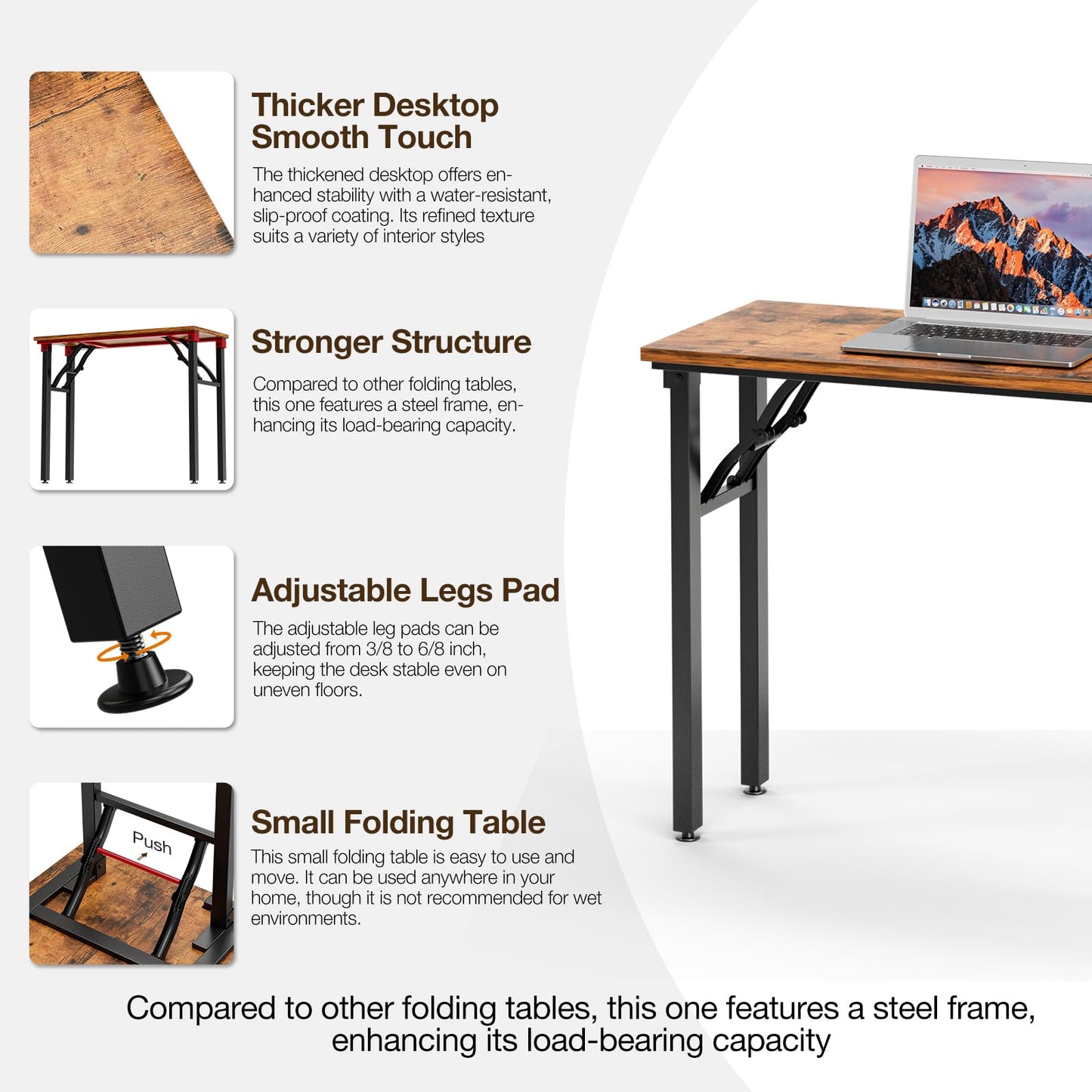 TEMI Small Computer Desk Folding Table - 35.8" Foldable Office Desk, No Assembly, Perfect for Small Spaces in Bedroom, Dorm, or Apartment, Portable Mini Desk or Study Table with Compact Design, Brown